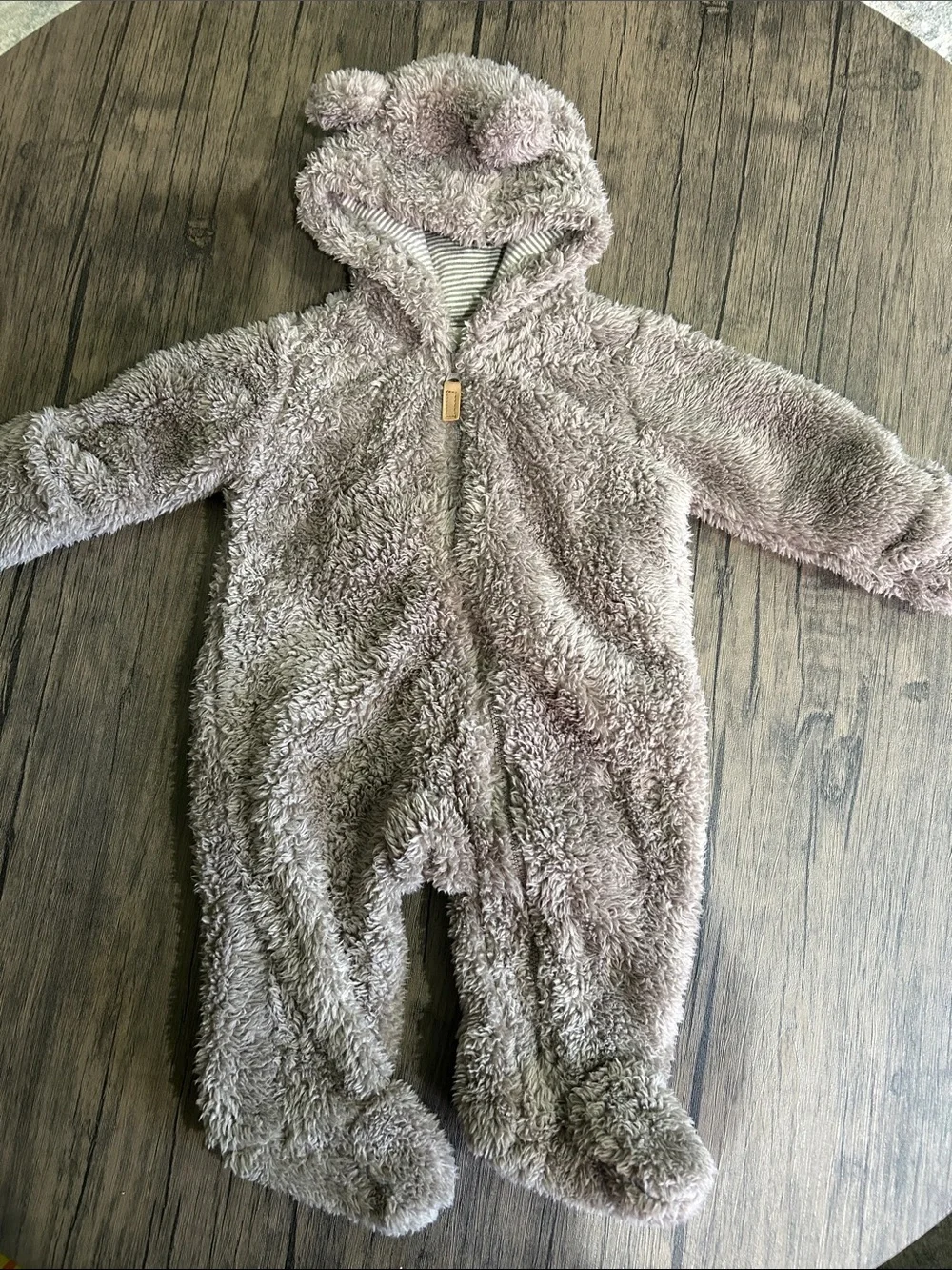 Carter’s Unisex Cozy Plush Hooded One-Piece in Light Taupe  size 3M